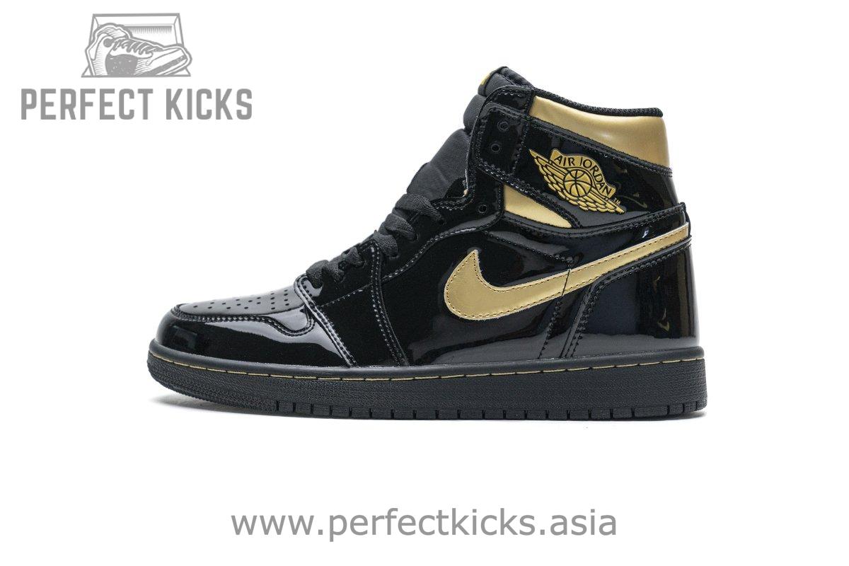 555088-032 Air Jordan 1 High OG Patent Black Metallic Gold