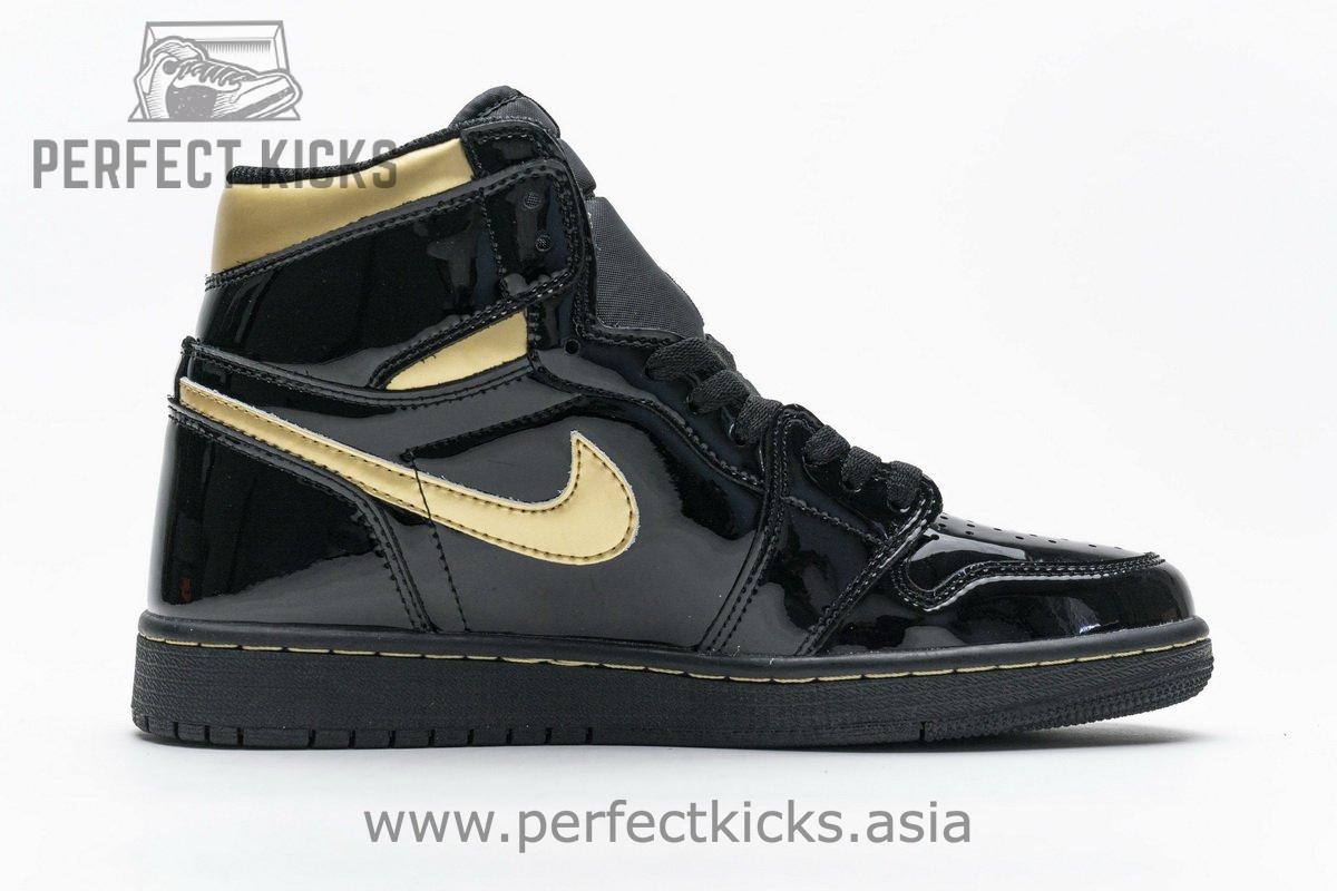 555088-032 Air Jordan 1 High OG Patent Black Metallic Gold - Image 6