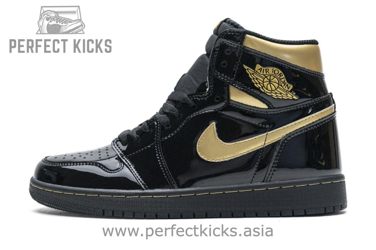 555088-032 Air Jordan 1 High OG Patent Black Metallic Gold - Image 9