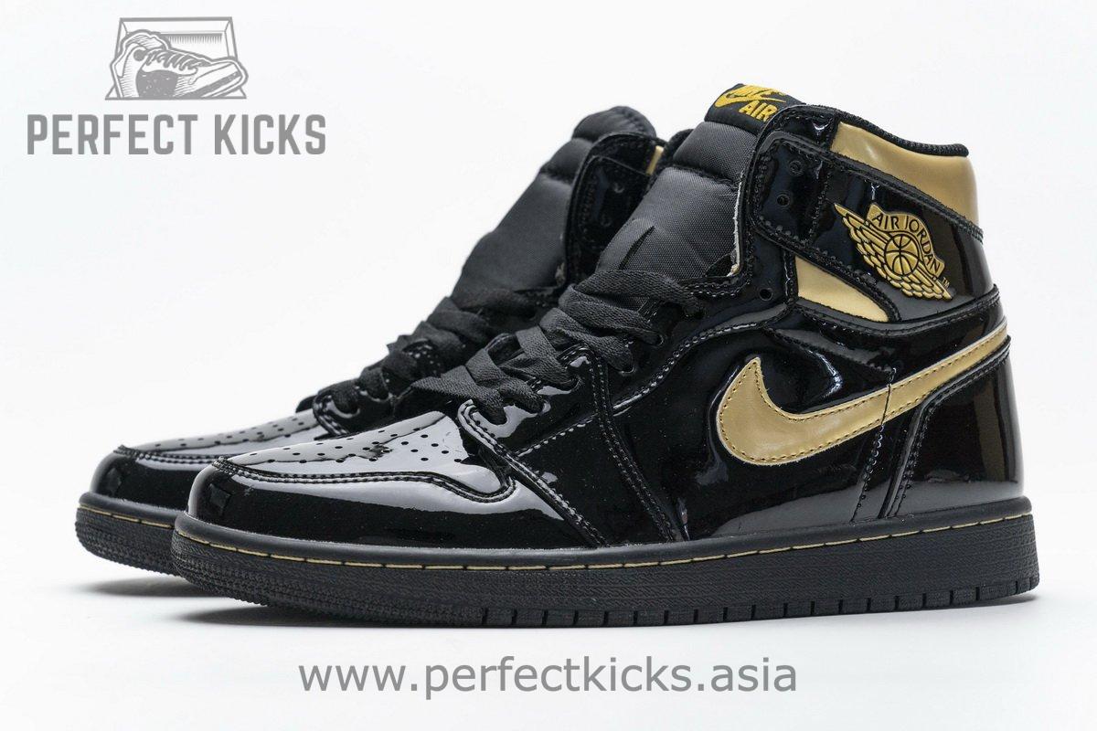 555088-032 Air Jordan 1 High OG Patent Black Metallic Gold - Image 4