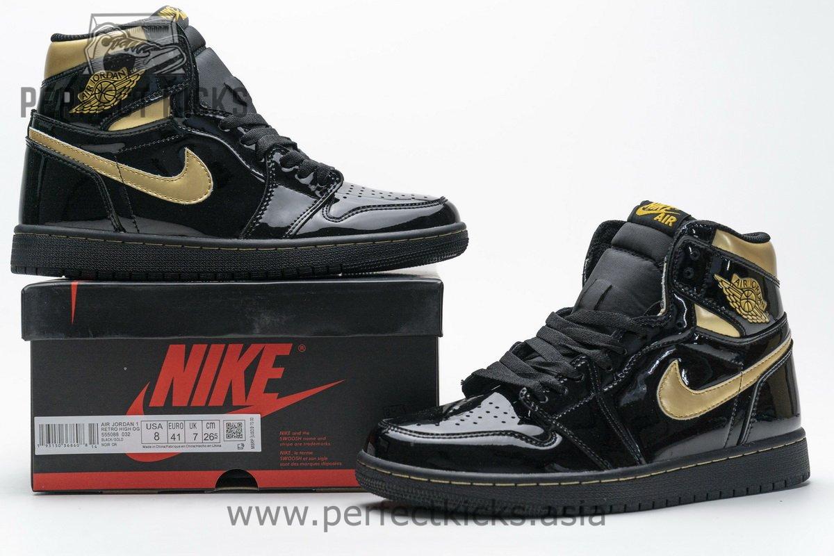 555088-032 Air Jordan 1 High OG Patent Black Metallic Gold - Image 2