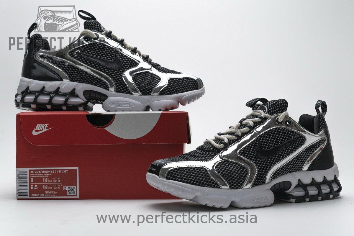 CU1854-001 Stussy x Nike Air Zoom Spiridon Cage 2 Black Silver - Image 2