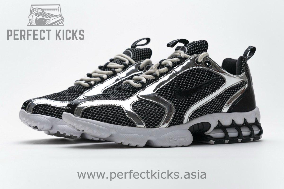CU1854-001 Stussy x Nike Air Zoom Spiridon Cage 2 Black Silver - Image 4