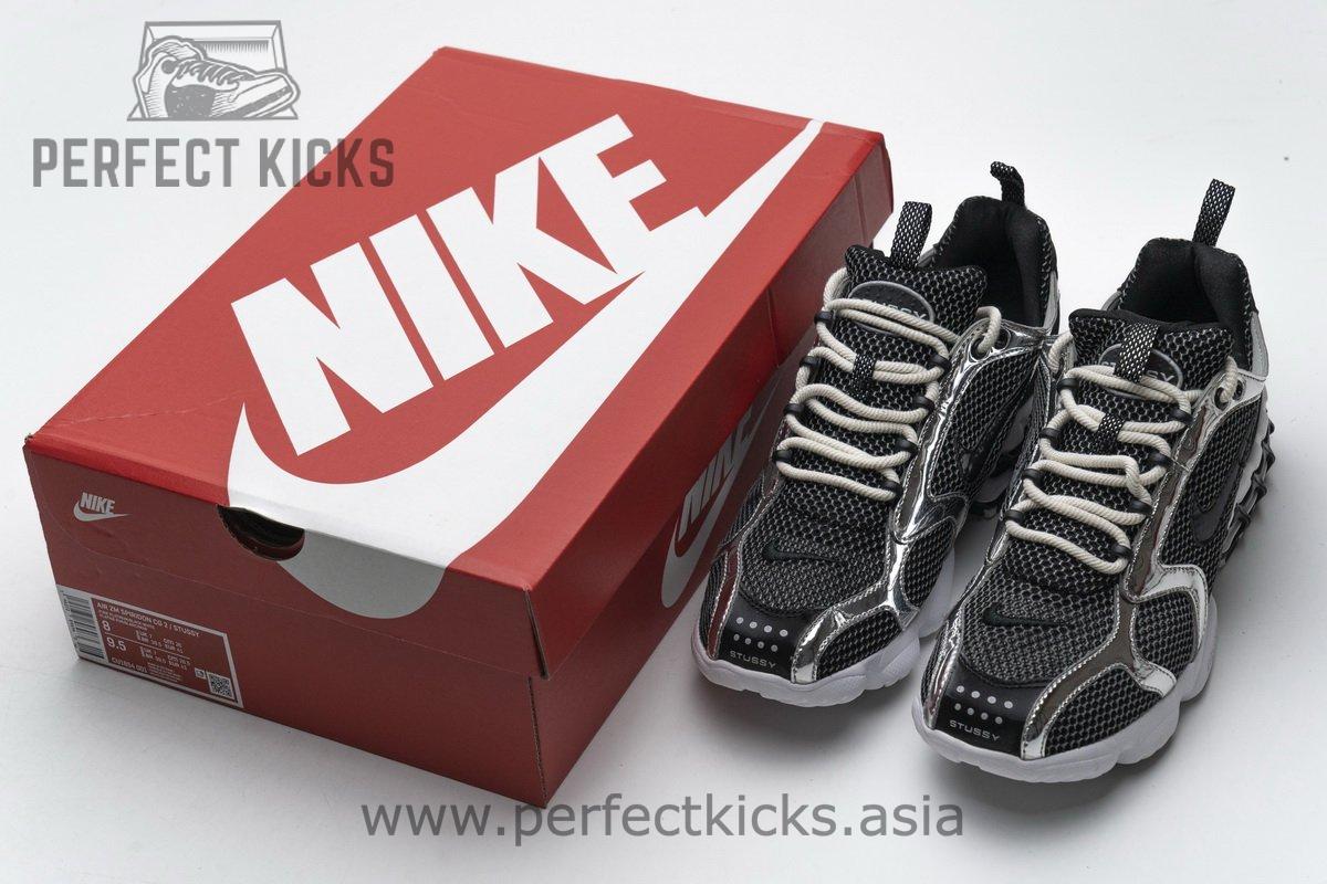CU1854-001 Stussy x Nike Air Zoom Spiridon Cage 2 Black Silver - Image 3