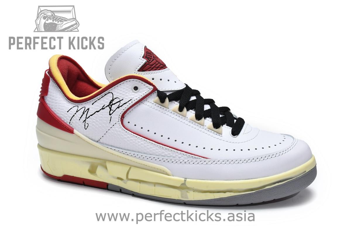 DJ4375-106 Off White x Air Jordan 2 Retro Low SP White and Varsity Red - Image 4