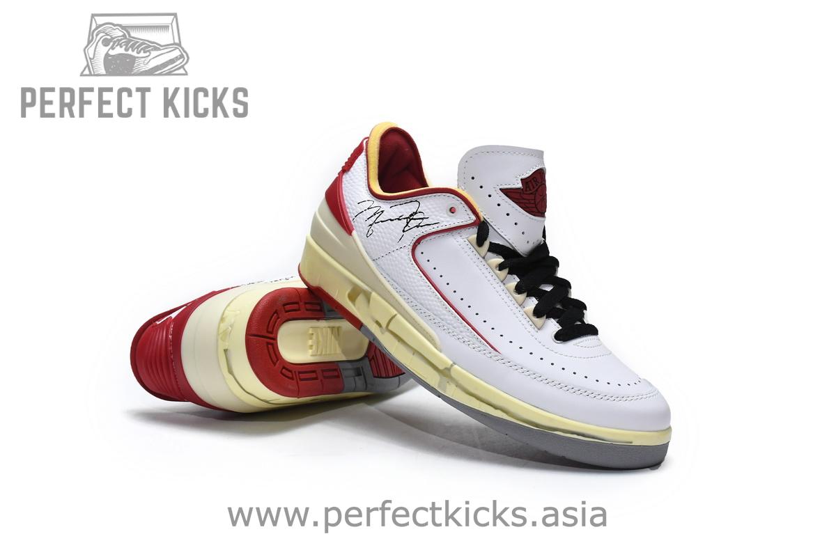 DJ4375-106 Off White x Air Jordan 2 Retro Low SP White and Varsity Red - Image 3